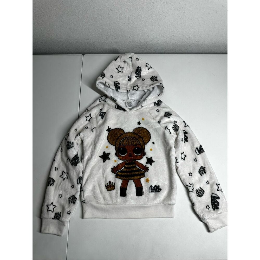 L.O.L. Surprise  Girls Fuzzy Soft White LOL Surprise Hooded Sweater Size 5